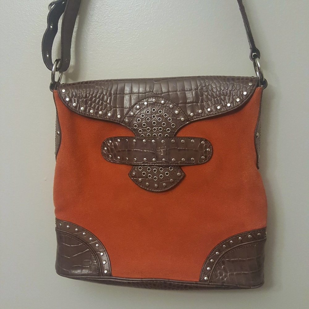 Sharif Orange Leather Crossbody Bag Purse Boho